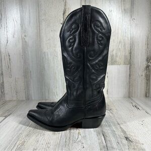 Nine West Black Leather Pointed Toe Embroidered Western Cowboy Boots #1260